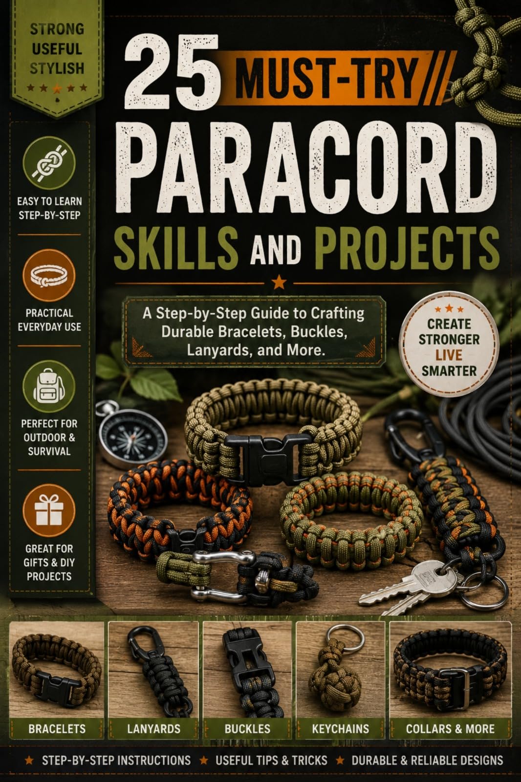 25 Must-try Paracord Skills and Projects: a Step-by-step Guide to Crafting Durable Bracelets, Buckles, Lanyards, and More