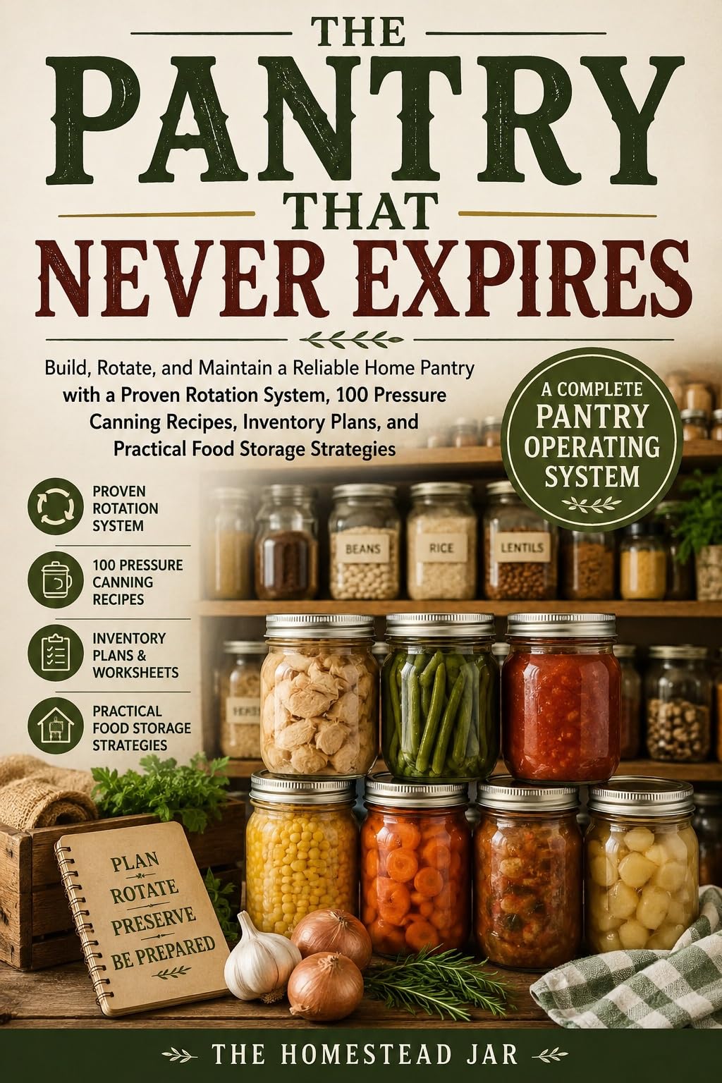 The Pantry That Never Expires: Build, Rotate, and Maintain a Reliable Home Pantry With a Proven Rotation System, 100 Pressure Canning Recipes, Inventory Plans, and Practical Food Storage Strategies