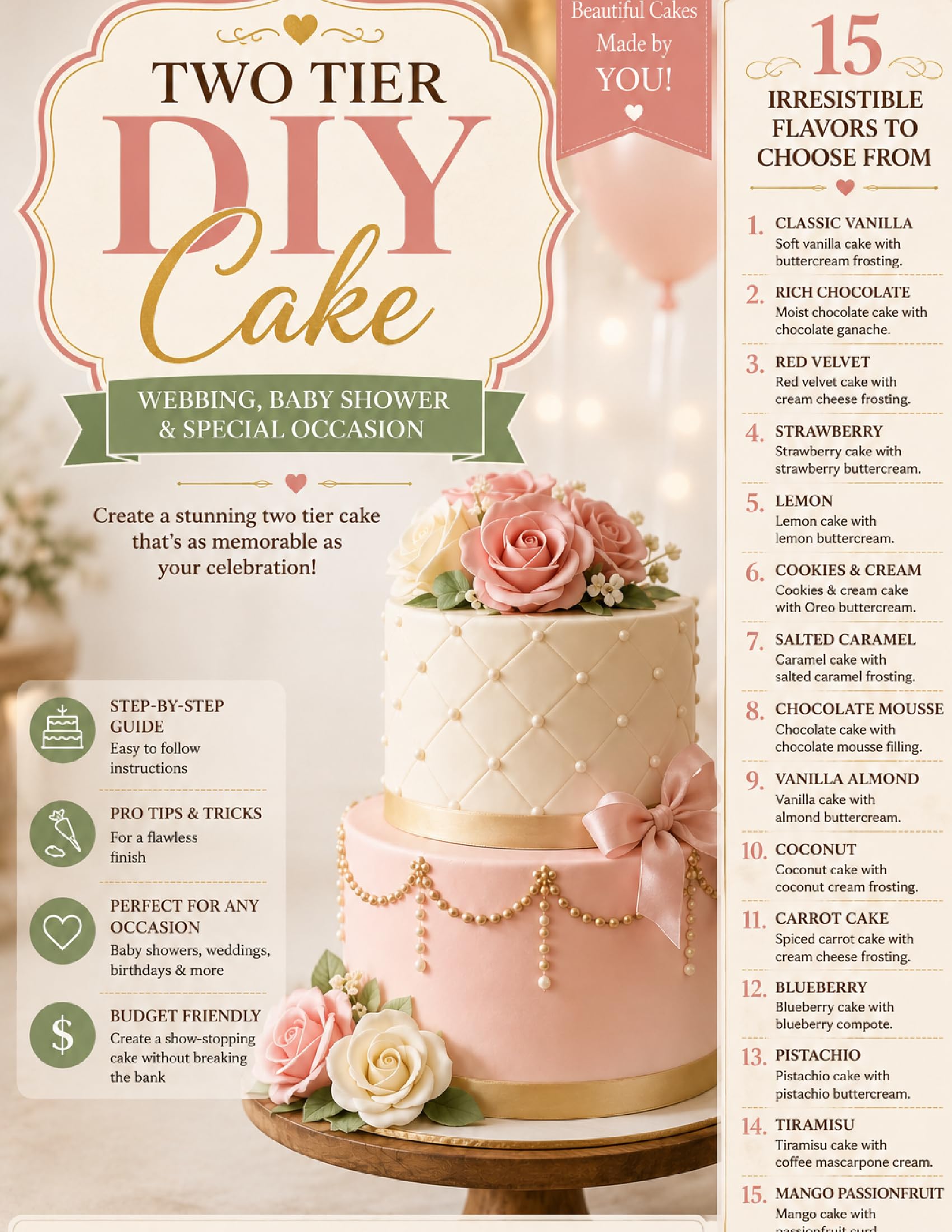 Two Tier Diy Cake : Step-by-step Recipes for Wedding Cakes, Two,three Tiers