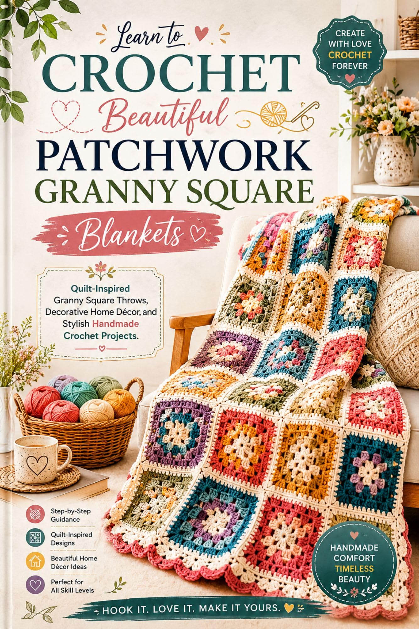 Learn to Crochet Beautiful Patchwork Granny Square Blankets: Quilt-inspired Granny Square Throws, Decorative Home Décor, and Stylish Handmade Crochet Projects