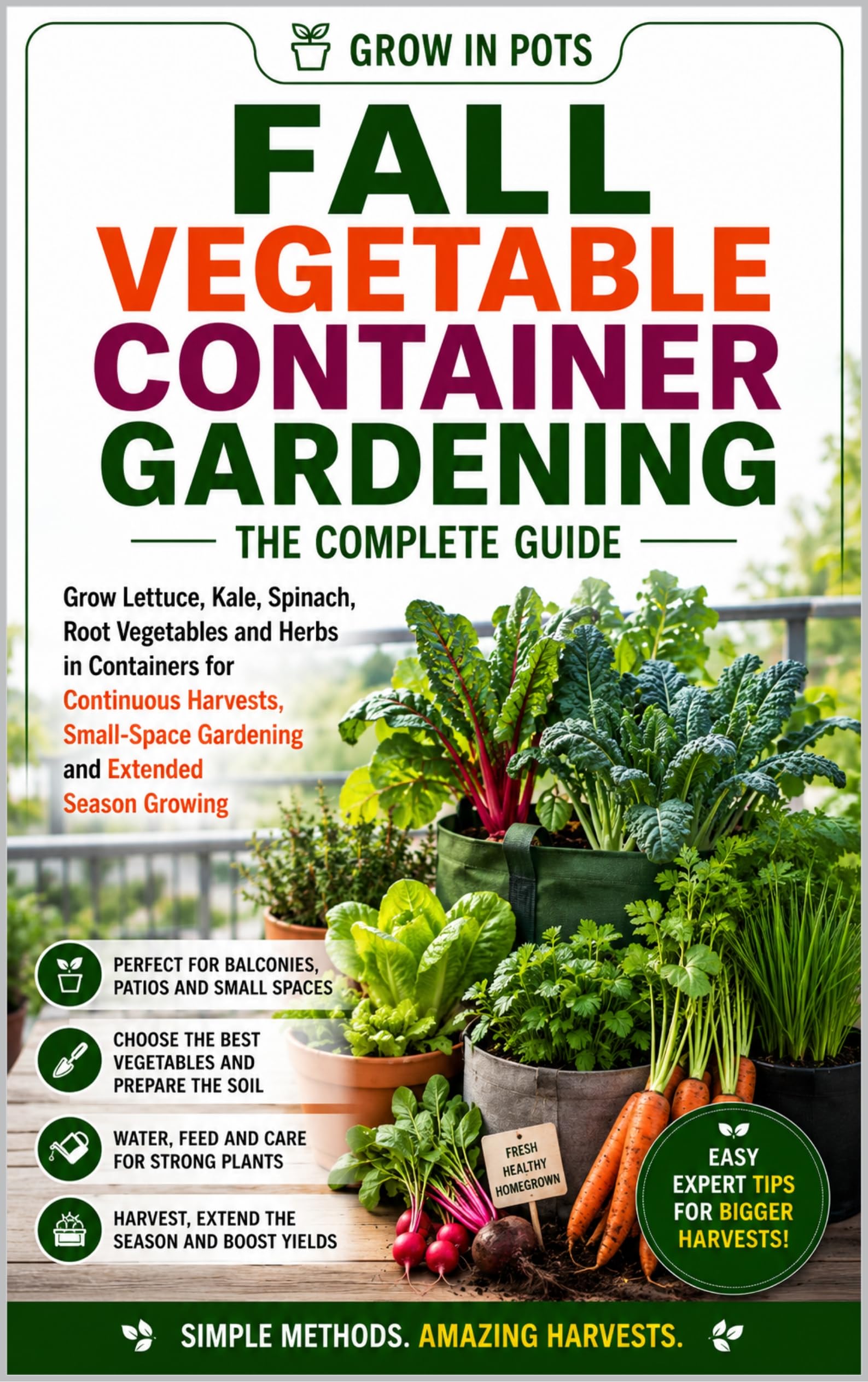 Fall Vegetable Container Gardening: Grow Lettuce, Kale, Spinach, Root Vegetables and Herbs in Containers for Bigger Harvests and Small-space Success in Pots Book