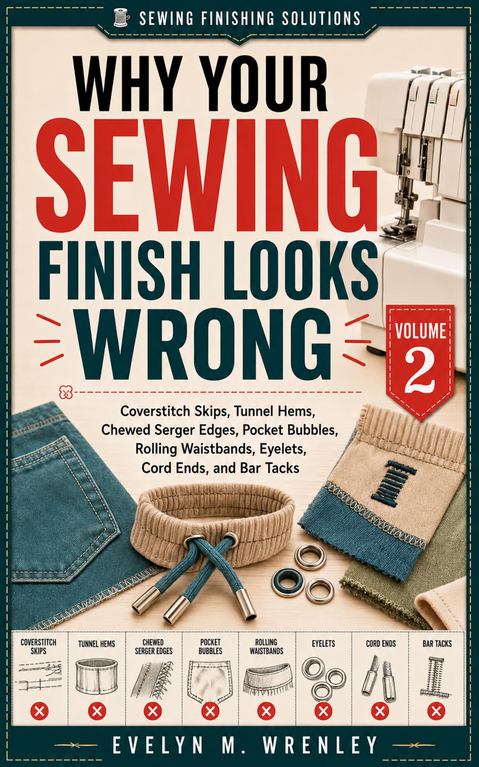 Why Your Sewing Finish Looks Wrong: Volume 2: Coverstitch Skips, Tunnel Hems, Chewed Serger Edges, Pocket Bubbles, Rolling Waistbands, Eyelets, Cord Ends, and Bar Tacks Finishing
