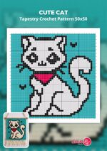 Cute Cat Tapestry Crochet Pattern 50x50 Stitches: Digital Crochet Graph Pattern With Written Instructions for Intermediate Crafters | English Us Terms | 50x50 Stitches Tapestry Design