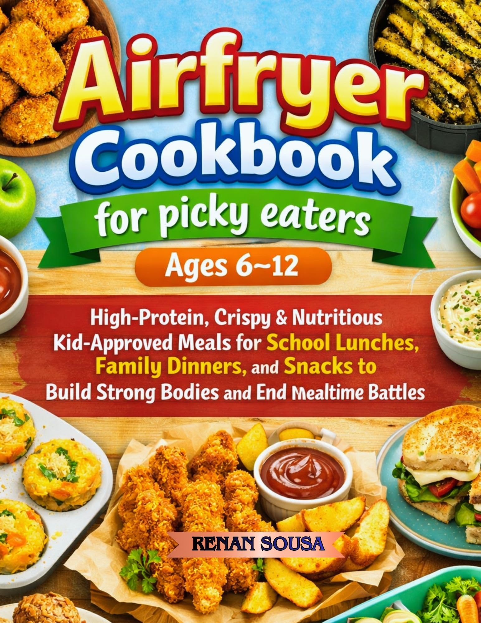 Airfryer Cookbook for Picky Eaters Ages 6-12: High-protein, Crispy & Nutritious Kid-approved Meals for School Lunches, Family Dinners, and Snacks to Build Strong Bodies and End Mealtime Battles