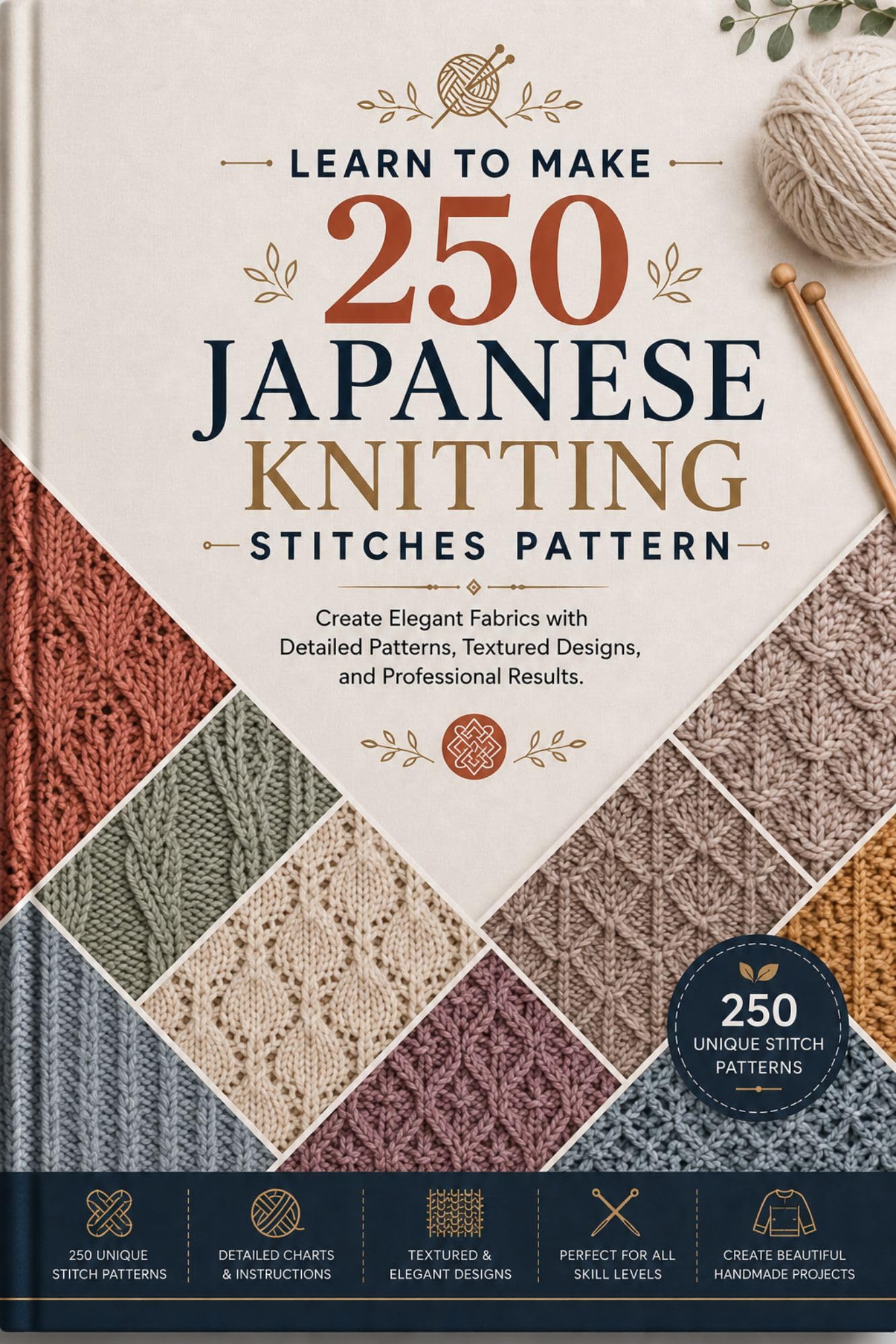 Learn to Make 250 Japanese Knitting Stitch Patterns: Create Elegant Fabrics With Detailed Patterns, Textured Designs, and Professional Results